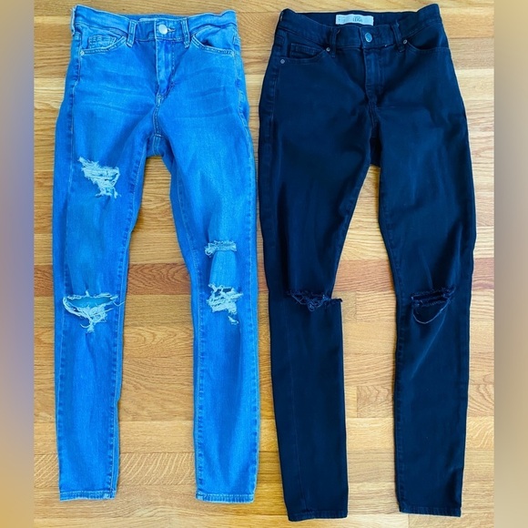 Top Shop Moto Leigh Two Pairs Jeans Black and Light Wash Ripped Jeans, 25 x 32 - Picture 13 of 13